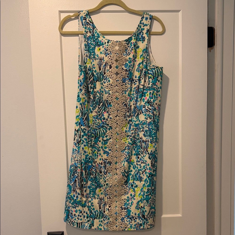 Lilly Pulitzer Sleeveless Mini Dress in Teal, Blue & Cream Print - Picture 5 of 7